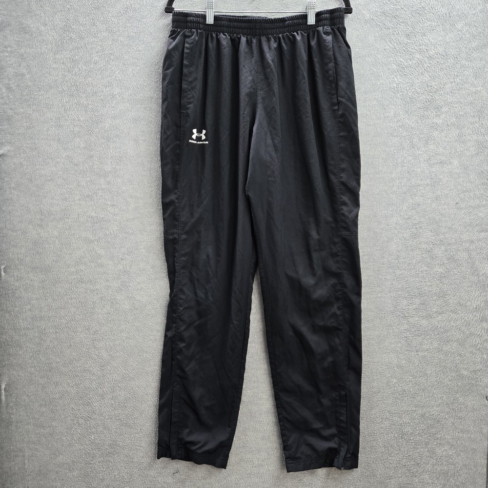 Under Armour Men Activewear Pants L Black Track Zipper Logo Loose 28" READ